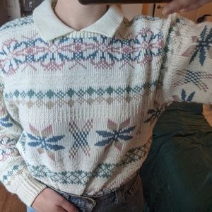 Vintage oversized knit sweater with collar